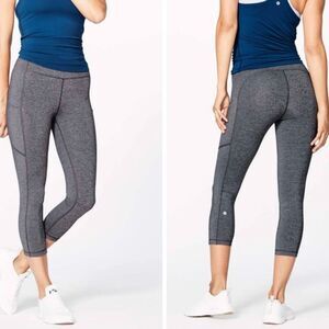 Lululemon Speed Up Crop 21" Heathered Black Leggings Size 10 Back & Side Pockets